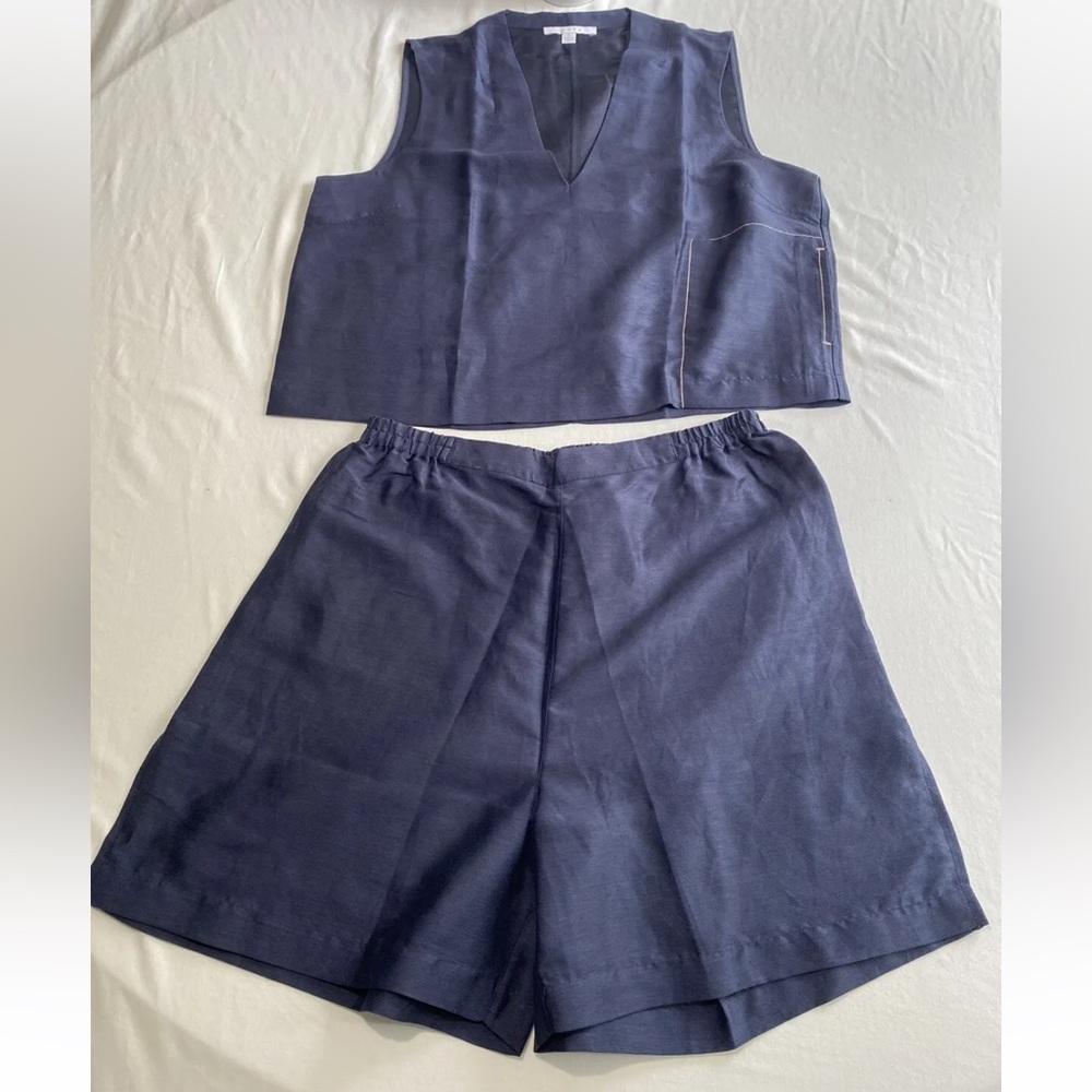 NWOT Lunya Navy Resort Luxury Linen Washable Silk Shorts Tank V-neck Sleep